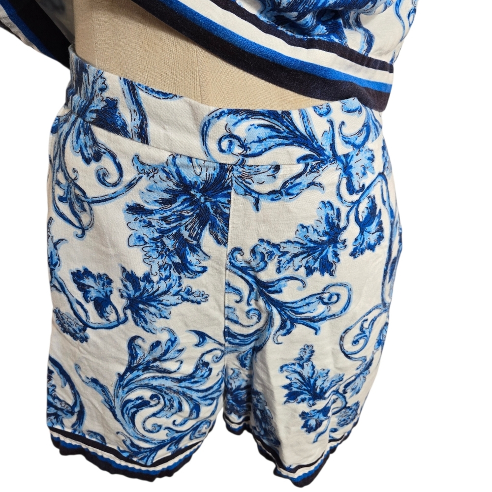 LOFT  Blue and White Printed Linen Blend Shorts Set - Picture 3 of 9